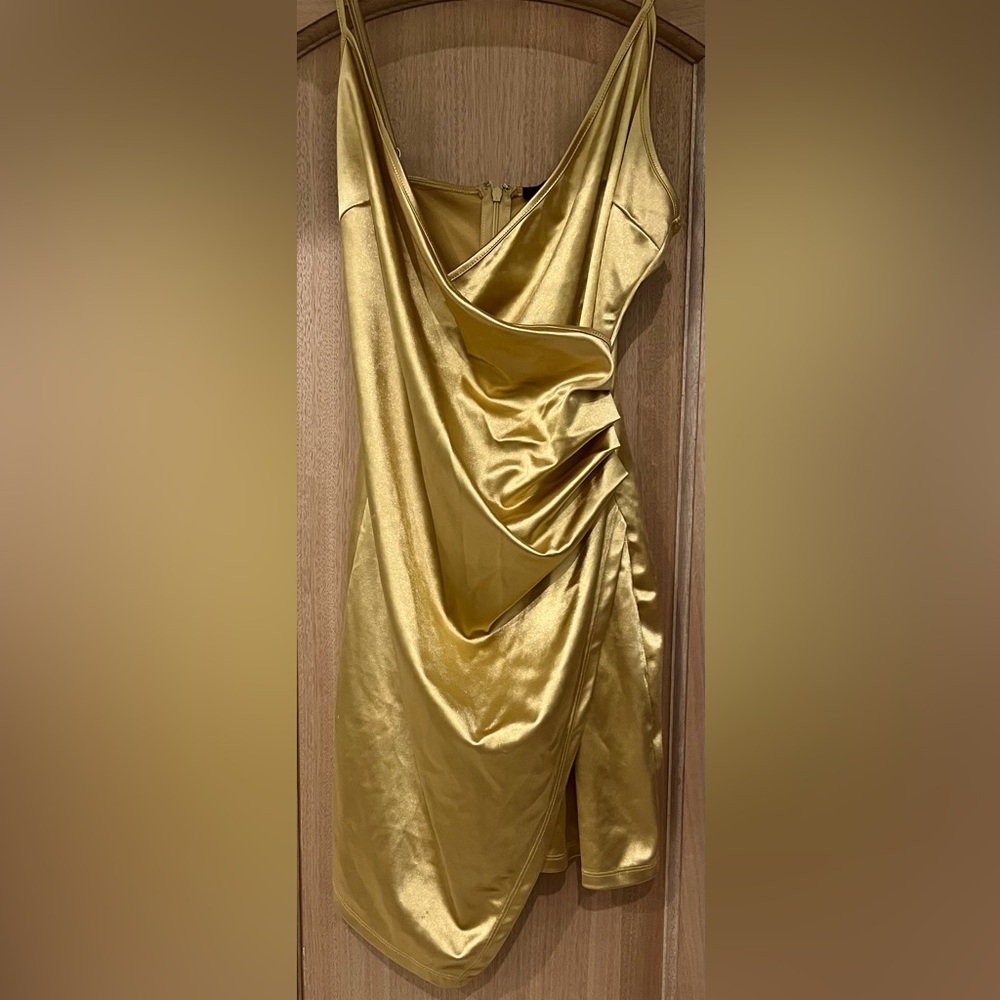 LOVE TREE GOLD SATIN WRAP MINI DRESS Size Jrs Large